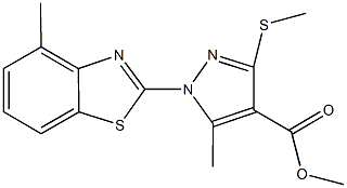 methyl 5-methyl-1-(4-methyl-1,3-benzothiazol-2-yl)-3-(methylsulfanyl)-1H-pyrazole-4-carboxylate 结构式