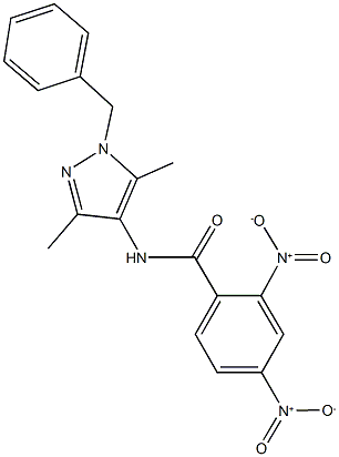 N-(1-benzyl-3,5-dimethyl-1H-pyrazol-4-yl)-2,4-bisnitrobenzamide 结构式
