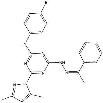 1-phenylethanone [4-(4-bromoanilino)-6-(3,5-dimethyl-1H-pyrazol-1-yl)-1,3,5-triazin-2-yl]hydrazone 结构式