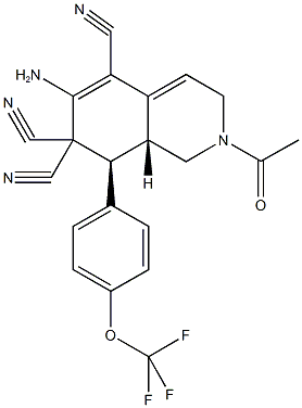 2-acetyl-6-amino-8-[4-(trifluoromethoxy)phenyl]-2,3,8,8a-tetrahydro-5,7,7(1H)-isoquinolinetricarbonitrile 结构式