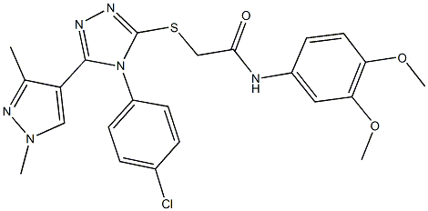 2-{[4-(4-chlorophenyl)-5-(1,3-dimethyl-1H-pyrazol-4-yl)-4H-1,2,4-triazol-3-yl]sulfanyl}-N-(3,4-dimethoxyphenyl)acetamide 结构式