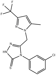 4-(3-chlorophenyl)-5-{[5-methyl-3-(trifluoromethyl)-1H-pyrazol-1-yl]methyl}-4H-1,2,4-triazol-3-yl hydrosulfide 结构式