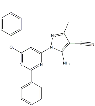 5-amino-3-methyl-1-[6-(4-methylphenoxy)-2-phenyl-4-pyrimidinyl]-1H-pyrazole-4-carbonitrile 结构式