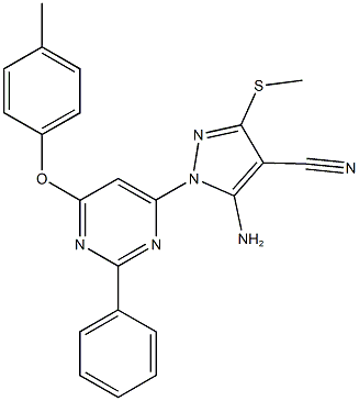 5-amino-1-[6-(4-methylphenoxy)-2-phenyl-4-pyrimidinyl]-3-(methylsulfanyl)-1H-pyrazole-4-carbonitrile 结构式