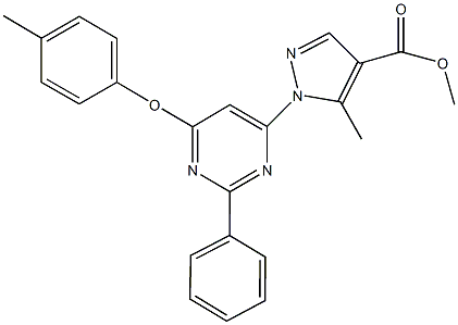 methyl5-methyl-1-[6-(4-methylphenoxy)-2-phenyl-4-pyrimidinyl]-1H-pyrazole-4-carboxylate 结构式