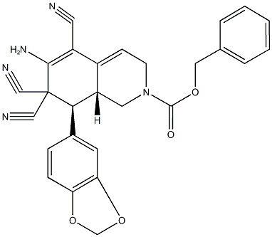 benzyl 6-amino-8-(1,3-benzodioxol-5-yl)-5,7,7-tricyano-3,7,8,8a-tetrahydroisoquinoline-2(1H)-carboxylate 结构式