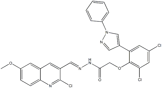 N'-[(2-chloro-6-methoxy-3-quinolinyl)methylene]-2-[2,4-dichloro-6-(1-phenyl-1H-pyrazol-4-yl)phenoxy]acetohydrazide 结构式