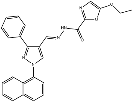 5-ethoxy-N'-{[1-(1-naphthyl)-3-phenyl-1H-pyrazol-4-yl]methylene}-1,3-oxazole-2-carbohydrazide 结构式