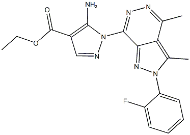 ethyl 5-amino-1-[2-(2-fluorophenyl)-3,4-dimethyl-2H-pyrazolo[3,4-d]pyridazin-7-yl]-1H-pyrazole-4-carboxylate 结构式