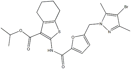 isopropyl 2-({5-[(4-bromo-3,5-dimethyl-1H-pyrazol-1-yl)methyl]-2-furoyl}amino)-4,5,6,7-tetrahydro-1-benzothiophene-3-carboxylate 结构式