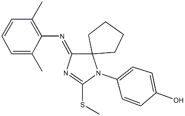 4-[4-[(2,6-dimethylphenyl)imino]-2-(methylsulfanyl)-1,3-diazaspiro[4.4]non-2-en-1-yl]phenol 结构式