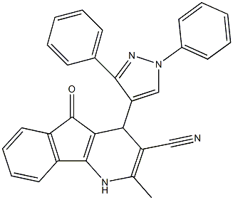 4-(1,3-diphenyl-1H-pyrazol-4-yl)-2-methyl-5-oxo-4,5-dihydro-1H-indeno[1,2-b]pyridine-3-carbonitrile 结构式