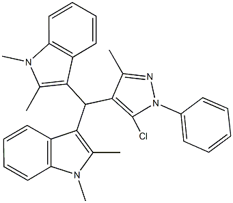 3-[(5-chloro-3-methyl-1-phenyl-1H-pyrazol-4-yl)(1,2-dimethyl-1H-indol-3-yl)methyl]-1,2-dimethyl-1H-indole 结构式