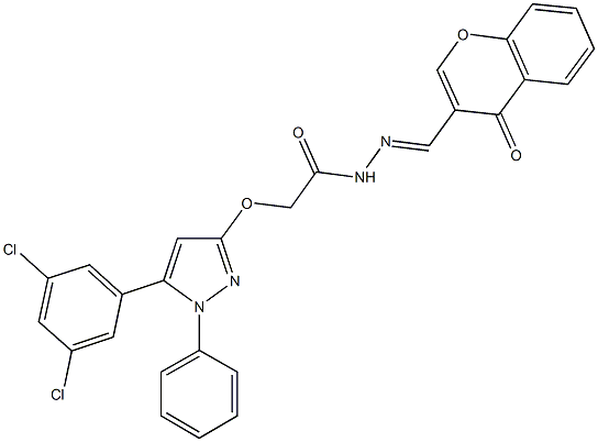 2-{[5-(3,5-dichlorophenyl)-1-phenyl-1H-pyrazol-3-yl]oxy}-N'-[(4-oxo-4H-chromen-3-yl)methylene]acetohydrazide 结构式