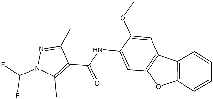 1-(difluoromethyl)-N-(2-methoxydibenzo[b,d]furan-3-yl)-3,5-dimethyl-1H-pyrazole-4-carboxamide 结构式