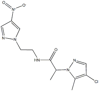 2-(4-chloro-5-methyl-1H-pyrazol-1-yl)-N-(2-{4-nitro-1H-pyrazol-1-yl}ethyl)propanamide 结构式