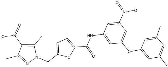 N-{3-(3,5-dimethylphenoxy)-5-nitrophenyl}-5-({4-nitro-3,5-dimethyl-1H-pyrazol-1-yl}methyl)-2-furamide 结构式