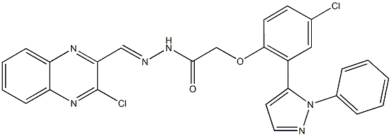 2-[4-chloro-2-(1-phenyl-1H-pyrazol-5-yl)phenoxy]-N'-[(3-chloro-2-quinoxalinyl)methylene]acetohydrazide 结构式