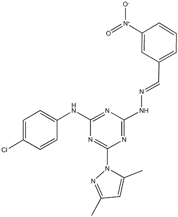 3-nitrobenzaldehyde [4-(4-chloroanilino)-6-(3,5-dimethyl-1H-pyrazol-1-yl)-1,3,5-triazin-2-yl]hydrazone 结构式