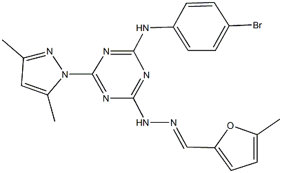 5-methyl-2-furaldehyde [4-(4-bromoanilino)-6-(3,5-dimethyl-1H-pyrazol-1-yl)-1,3,5-triazin-2-yl]hydrazone 结构式