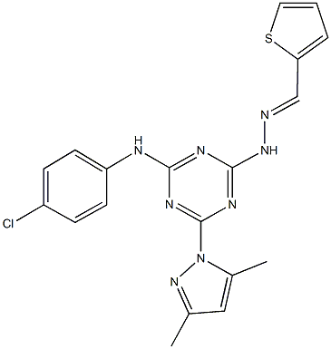 2-thiophenecarbaldehyde [4-(4-chloroanilino)-6-(3,5-dimethyl-1H-pyrazol-1-yl)-1,3,5-triazin-2-yl]hydrazone 结构式