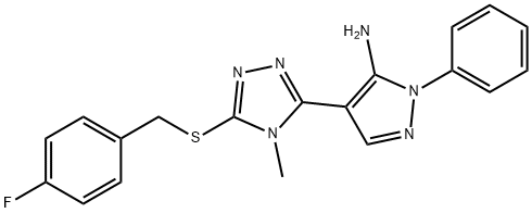 4-{5-[(4-fluorobenzyl)sulfanyl]-4-methyl-4H-1,2,4-triazol-3-yl}-1-phenyl-1H-pyrazol-5-ylamine 结构式