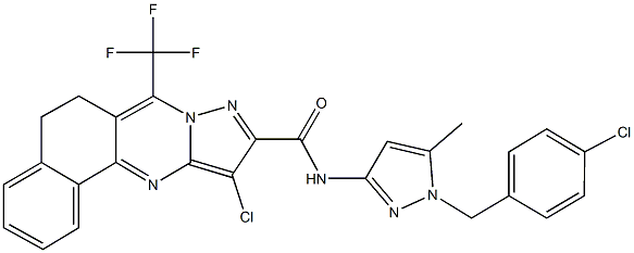 11-chloro-N-[1-(4-chlorobenzyl)-5-methyl-1H-pyrazol-3-yl]-7-(trifluoromethyl)-5,6-dihydrobenzo[h]pyrazolo[5,1-b]quinazoline-10-carboxamide 结构式