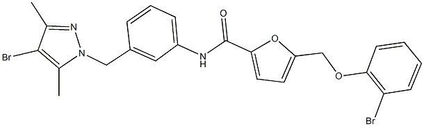 N-{3-[(4-bromo-3,5-dimethyl-1H-pyrazol-1-yl)methyl]phenyl}-5-[(2-bromophenoxy)methyl]-2-furamide 结构式