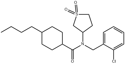 4-butyl-N-(2-chlorobenzyl)-N-(1,1-dioxidotetrahydro-3-thienyl)cyclohexanecarboxamide 结构式