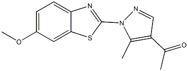 1-[1-(6-methoxy-1,3-benzothiazol-2-yl)-5-methyl-1H-pyrazol-4-yl]ethanone 结构式