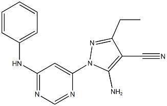 5-amino-1-(6-anilino-4-pyrimidinyl)-3-ethyl-1H-pyrazole-4-carbonitrile 结构式
