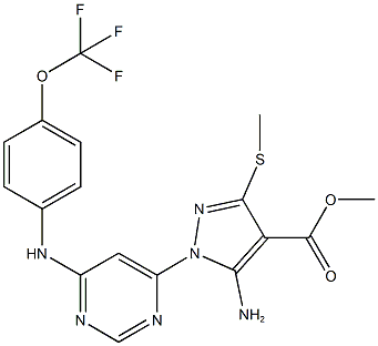 methyl 5-amino-3-(methylsulfanyl)-1-{6-[4-(trifluoromethoxy)anilino]-4-pyrimidinyl}-1H-pyrazole-4-carboxylate 结构式