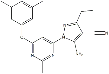5-amino-1-[6-(3,5-dimethylphenoxy)-2-methyl-4-pyrimidinyl]-3-ethyl-1H-pyrazole-4-carbonitrile 结构式