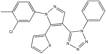 5-[1-(3-chloro-4-methylphenyl)-5-(2-thienyl)-1H-pyrazol-4-yl]-1-phenyl-1H-tetraazole 结构式