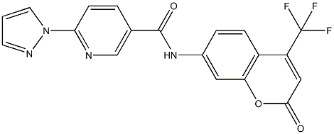 N-[2-oxo-4-(trifluoromethyl)-2H-chromen-7-yl]-6-(1H-pyrazol-1-yl)nicotinamide 结构式