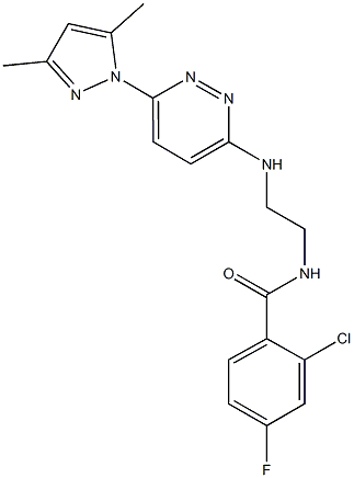 2-chloro-N-(2-{[6-(3,5-dimethyl-1H-pyrazol-1-yl)-3-pyridazinyl]amino}ethyl)-4-fluorobenzamide 结构式