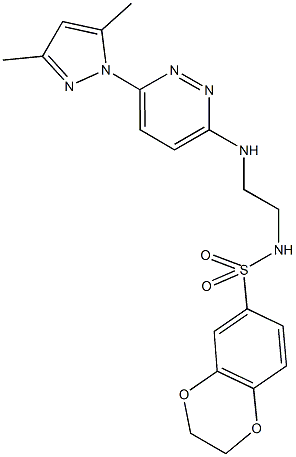 N-(2-{[6-(3,5-dimethyl-1H-pyrazol-1-yl)-3-pyridazinyl]amino}ethyl)-2,3-dihydro-1,4-benzodioxine-6-sulfonamide 结构式