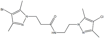 3-(4-bromo-3,5-dimethyl-1H-pyrazol-1-yl)-N-[2-(4-chloro-3,5-dimethyl-1H-pyrazol-1-yl)ethyl]propanamide 结构式