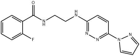 2-fluoro-N-(2-{[6-(1H-pyrazol-1-yl)-3-pyridazinyl]amino}ethyl)benzamide 结构式