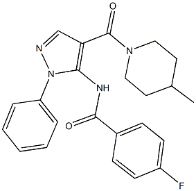 4-fluoro-N-{4-[(4-methyl-1-piperidinyl)carbonyl]-1-phenyl-1H-pyrazol-5-yl}benzamide 结构式