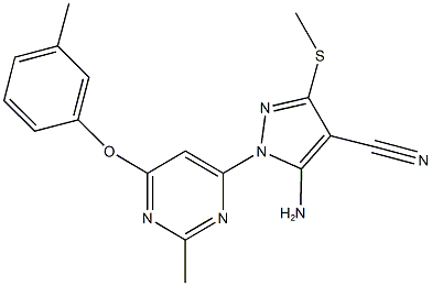 5-amino-1-[2-methyl-6-(3-methylphenoxy)-4-pyrimidinyl]-3-(methylsulfanyl)-1H-pyrazole-4-carbonitrile 结构式