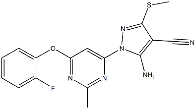 5-amino-1-[6-(2-fluorophenoxy)-2-methyl-4-pyrimidinyl]-3-(methylsulfanyl)-1H-pyrazole-4-carbonitrile 结构式