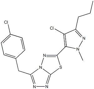 3-(4-chlorobenzyl)-6-(4-chloro-1-methyl-3-propyl-1H-pyrazol-5-yl)[1,2,4]triazolo[3,4-b][1,3,4]thiadiazole 结构式