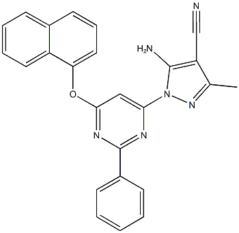 5-amino-3-methyl-1-[6-(1-naphthyloxy)-2-phenyl-4-pyrimidinyl]-1H-pyrazole-4-carbonitrile 结构式