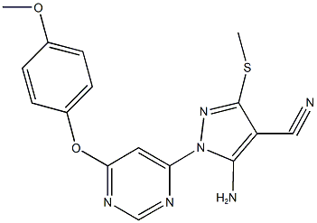 5-amino-1-[6-(4-methoxyphenoxy)-4-pyrimidinyl]-3-(methylsulfanyl)-1H-pyrazole-4-carbonitrile 结构式