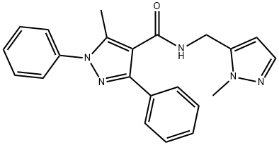 5-methyl-N-[(1-methyl-1H-pyrazol-5-yl)methyl]-1,3-diphenyl-1H-pyrazole-4-carboxamide 结构式