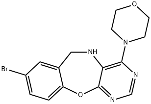 8-bromo-4-(4-morpholinyl)-5,6-dihydropyrimido[4,5-b][1,4]benzoxazepine 结构式