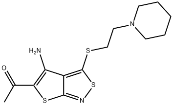 1-(4-amino-3-{[2-(1-piperidinyl)ethyl]sulfanyl}thieno[2,3-c]isothiazol-5-yl)ethanone 结构式