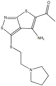 1-(4-amino-3-{[2-(1-pyrrolidinyl)ethyl]sulfanyl}thieno[2,3-c]isothiazol-5-yl)ethanone 结构式