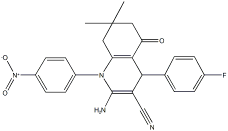 2-amino-4-(4-fluorophenyl)-1-{4-nitrophenyl}-7,7-dimethyl-5-oxo-1,4,5,6,7,8-hexahydro-3-quinolinecarbonitrile 结构式